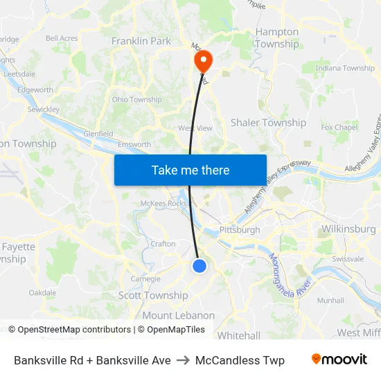 Banksville Rd + Banksville Ave to McCandless Twp map