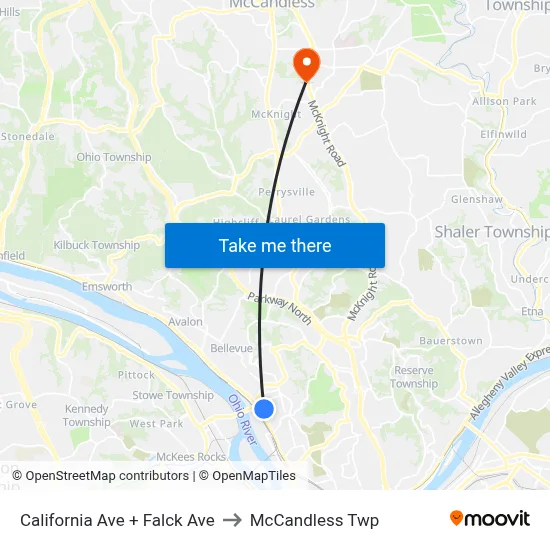 California Ave + Falck Ave to McCandless Twp map