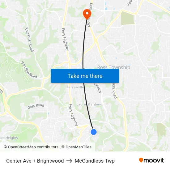 Center Ave + Brightwood to McCandless Twp map