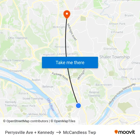Perrysville Ave + Kennedy to McCandless Twp map