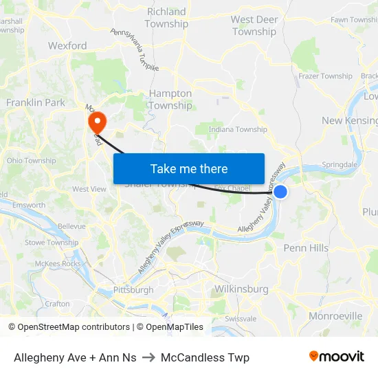 Allegheny Ave + Ann Ns to McCandless Twp map
