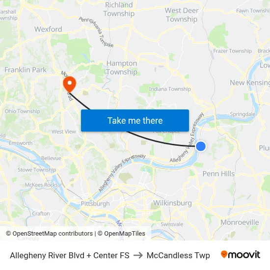 Allegheny River Blvd + Center FS to McCandless Twp map