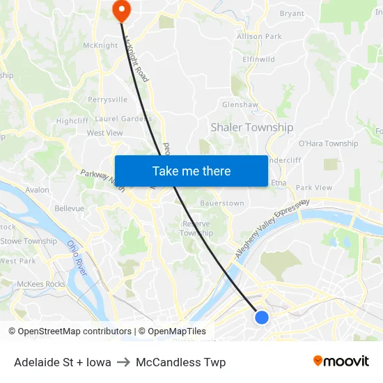 Adelaide St + Iowa to McCandless Twp map