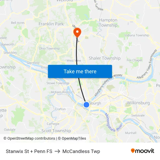 Stanwix St + Penn FS to McCandless Twp map