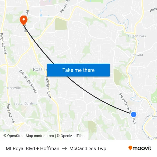 Mt Royal Blvd + Hoffman to McCandless Twp map