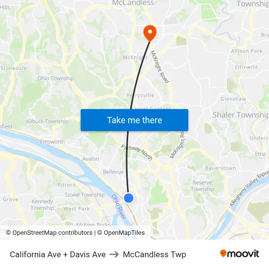 California Ave + Davis Ave to McCandless Twp map
