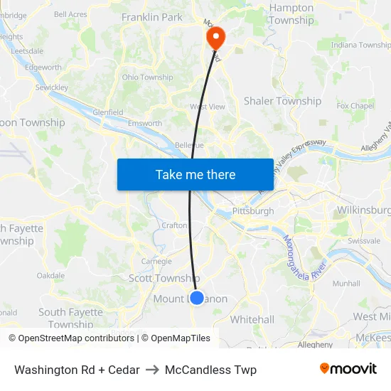 Washington Rd + Cedar to McCandless Twp map