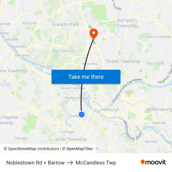 Noblestown Rd + Bartow to McCandless Twp map