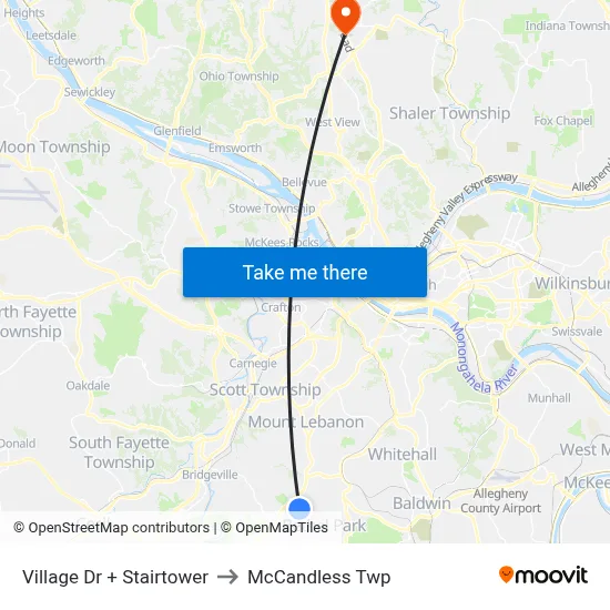 Village Dr + Stairtower to McCandless Twp map