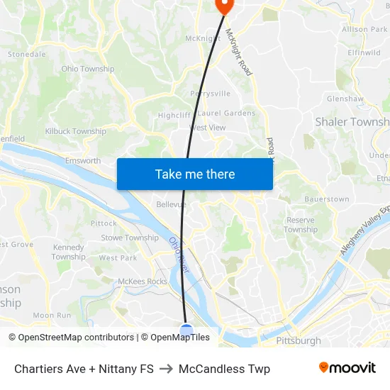 Chartiers Ave + Nittany FS to McCandless Twp map