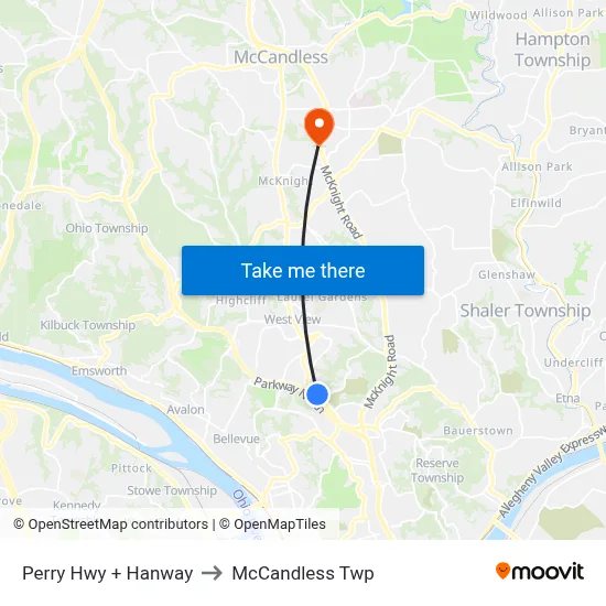 Perry Hwy + Hanway to McCandless Twp map