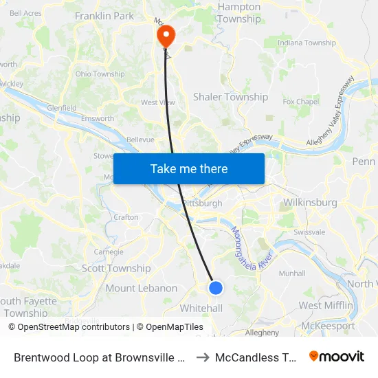 Brentwood Loop at Brownsville Rd to McCandless Twp map