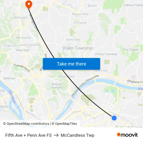 Fifth Ave + Penn Ave FS to McCandless Twp map