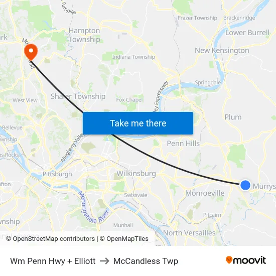 Wm Penn Hwy + Elliott to McCandless Twp map