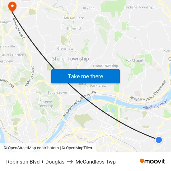Robinson Blvd + Douglas to McCandless Twp map