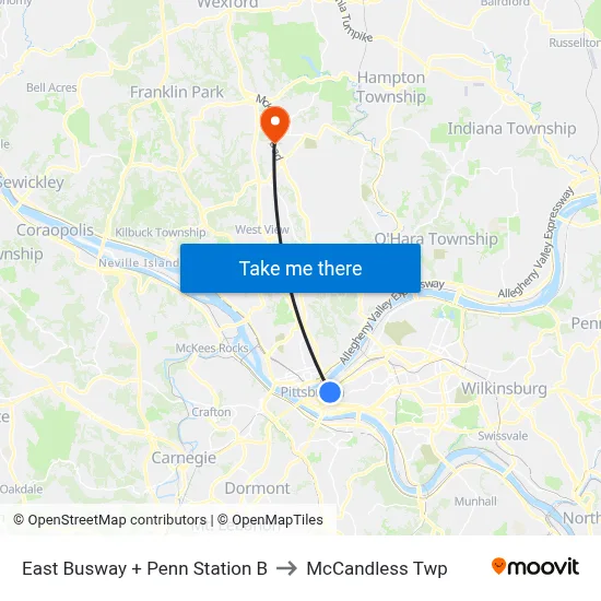 East Busway + Penn Station B to McCandless Twp map
