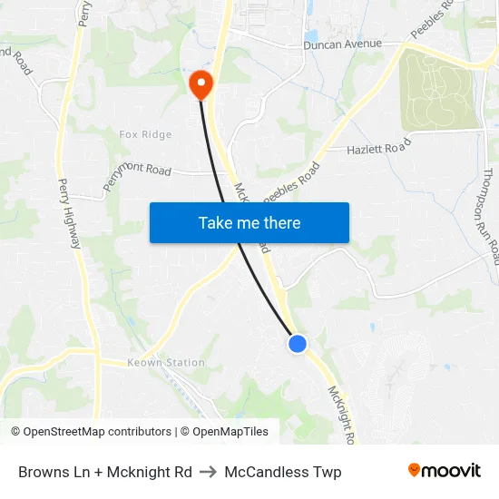 Browns Ln + Mcknight Rd to McCandless Twp map