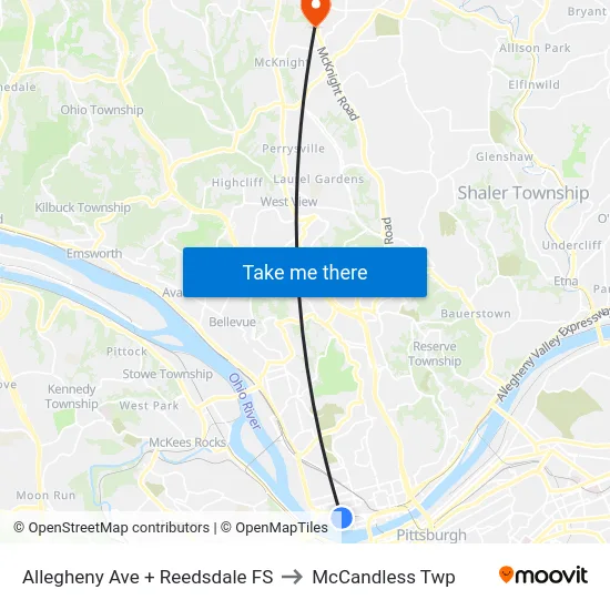Allegheny Ave + Reedsdale FS to McCandless Twp map