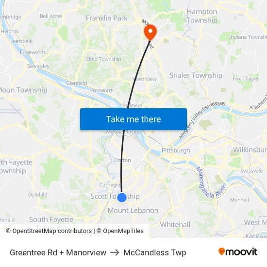 Greentree Rd + Manorview to McCandless Twp map