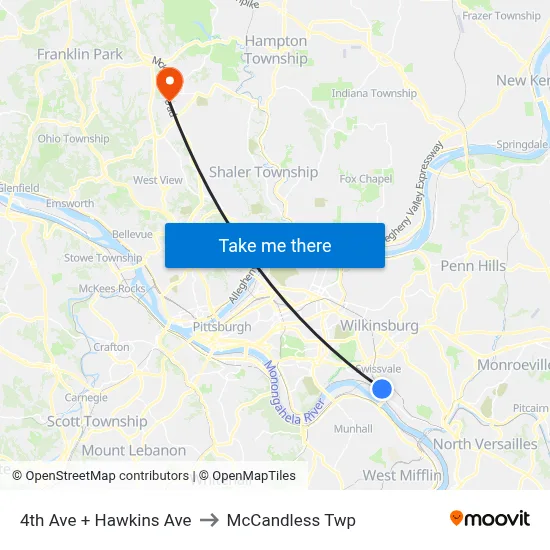 4th Ave + Hawkins Ave to McCandless Twp map
