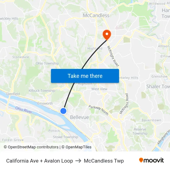 California Ave + Avalon Loop to McCandless Twp map