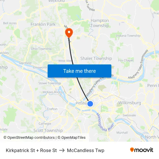Kirkpatrick St + Rose St to McCandless Twp map