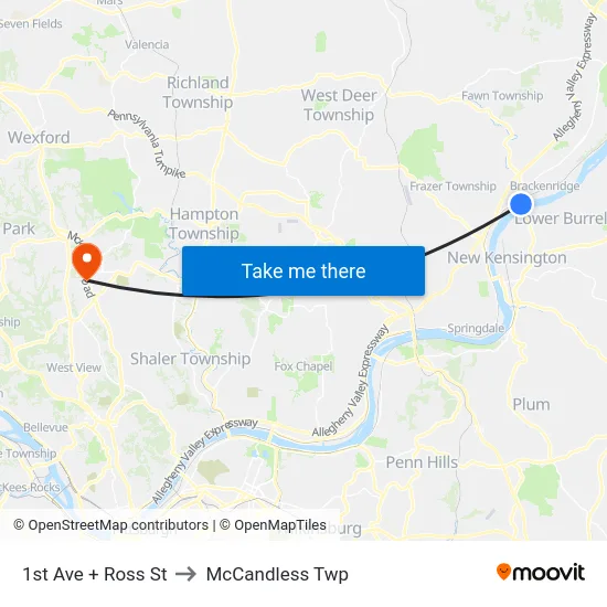 1st Ave + Ross St to McCandless Twp map