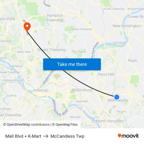 Mall Blvd + K-Mart to McCandless Twp map