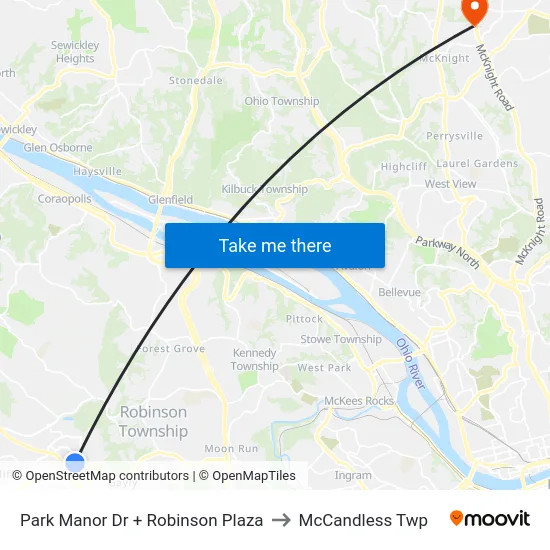 Park Manor Dr + Robinson Plaza to McCandless Twp map
