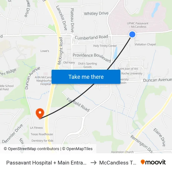 Passavant Hospital + Main Entrance to McCandless Twp map
