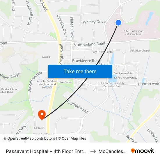 Passavant Hospital + 4th Floor Entrance Bldg T to McCandless Twp map