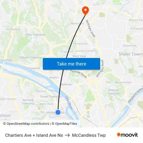 Chartiers Ave + Island Ave Ns to McCandless Twp map