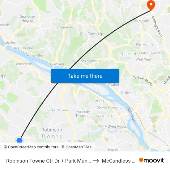 Robinson Towne Ctr Dr + Park Manor Blvd to McCandless Twp map