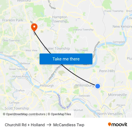Churchill Rd + Holland to McCandless Twp map