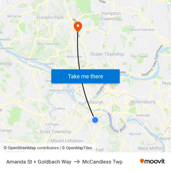 Amanda St + Goldbach Way to McCandless Twp map