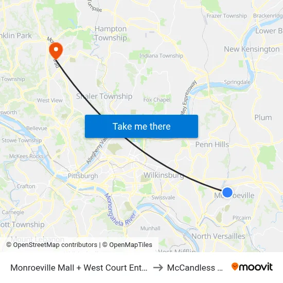 Monroeville Mall + West Court Entrance to McCandless Twp map
