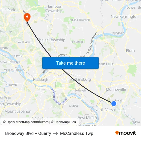 Broadway Blvd + Quarry to McCandless Twp map