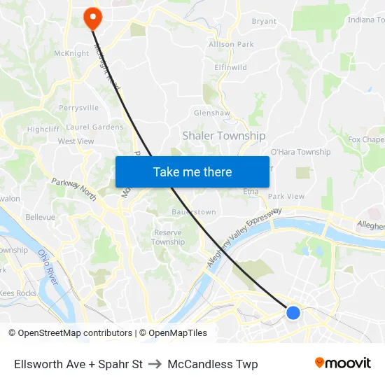 Ellsworth Ave + Spahr St to McCandless Twp map