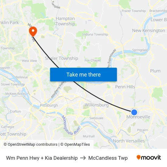 Wm Penn Hwy + Kia Dealership to McCandless Twp map