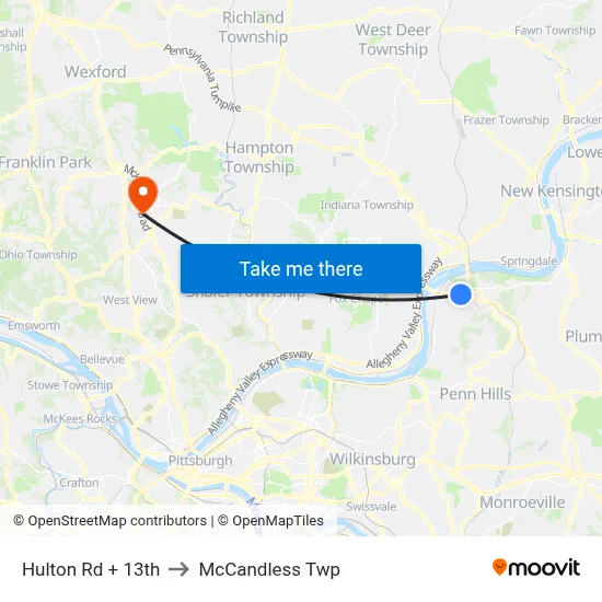 Hulton Rd + 13th to McCandless Twp map