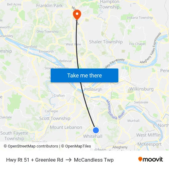 Hwy Rt 51 + Greenlee Rd to McCandless Twp map