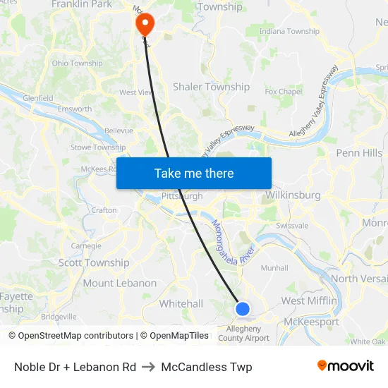 Noble Dr + Lebanon Rd to McCandless Twp map