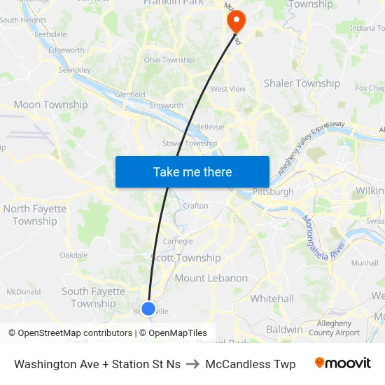 Washington Ave + Station St Ns to McCandless Twp map