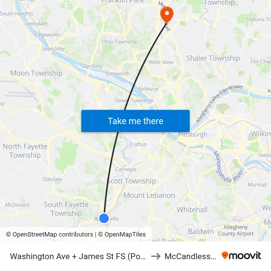 Washington Ave + James St FS (Post Office) to McCandless Twp map
