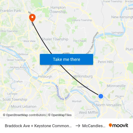 Braddock Ave + Keystone Commons Portal 9 FS to McCandless Twp map