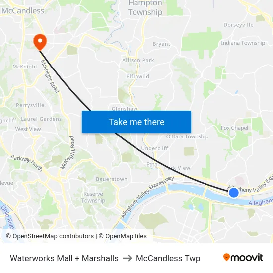 Waterworks Mall + Marshalls to McCandless Twp map