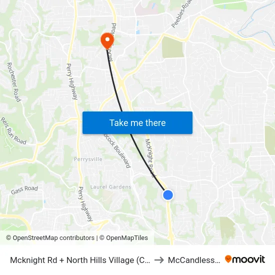 Mcknight Rd + North Hills Village (Center Ent) to McCandless Twp map
