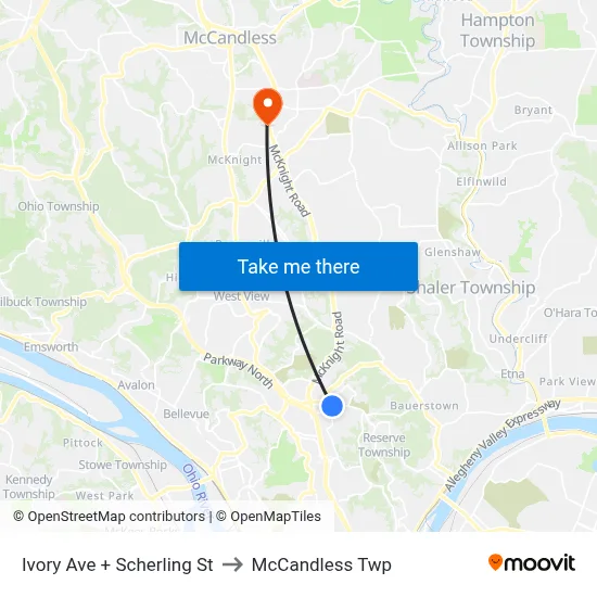 Ivory Ave + Scherling St to McCandless Twp map