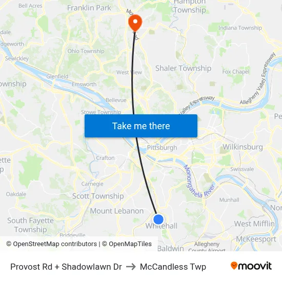 Provost Rd + Shadowlawn Dr to McCandless Twp map