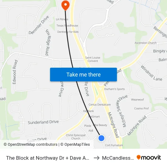 The Block at Northway Dr + Dave And Busters to McCandless Twp map